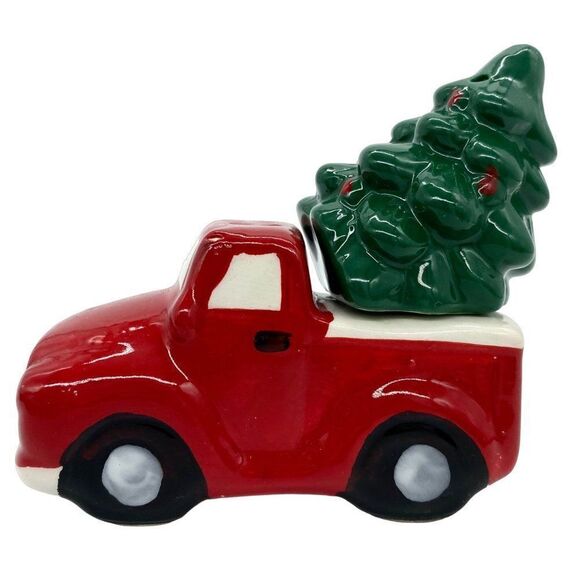 Red Truck Christmas Tree Ceramic Salt & Pepper Shakers Set - Picture 1 of 9